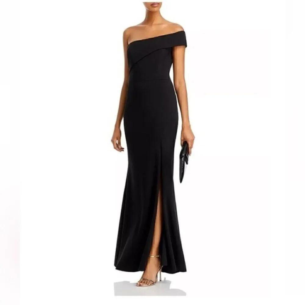 AQUA Scuba Crepe Off-the-Shoulder Gown New evening dress Black Size 8 New - Picture 2 of 13